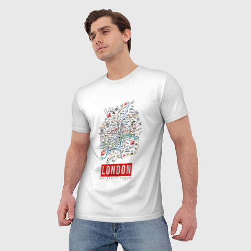 Мужская футболка 3D Лондон - карта, цвет 3D печать - фото 3