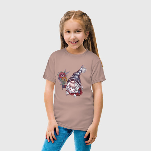Детская футболка хлопок Девочка-гном, цвет пыльно-розовый - фото 5