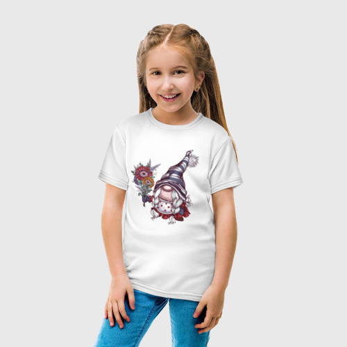 Детская футболка хлопок с принтом Девочка-гном, вид сбоку #3