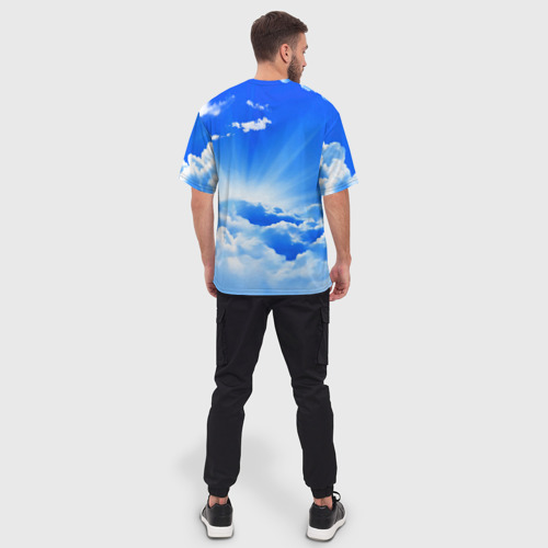 Мужская футболка oversize 3D Кот в облаках, цвет 3D печать - фото 4