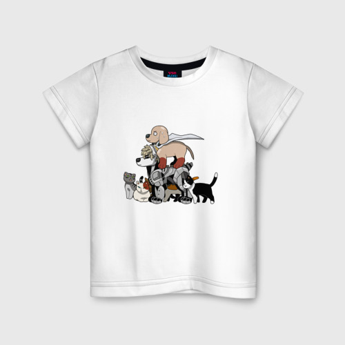 Детская футболка из хлопка с принтом Животные ванпанчмен, вид спереди №1