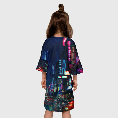 Детское платье 3D с принтом Киберпанк 2077 глитч, вид сзади #2