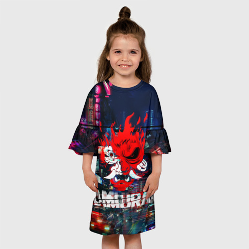 Детское платье 3D с принтом Киберпанк 2077 глитч, вид сбоку #3