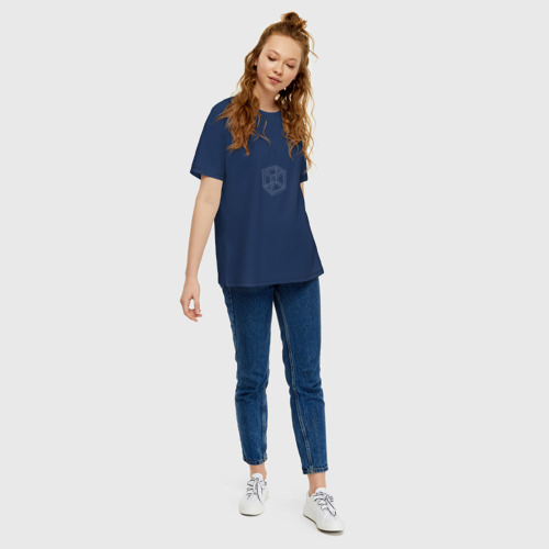 Женская футболка хлопок Oversize Невозможный куб, цвет темно-синий - фото 5