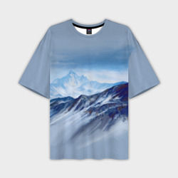 Мужская футболка oversize 3D Серо-голубые горы