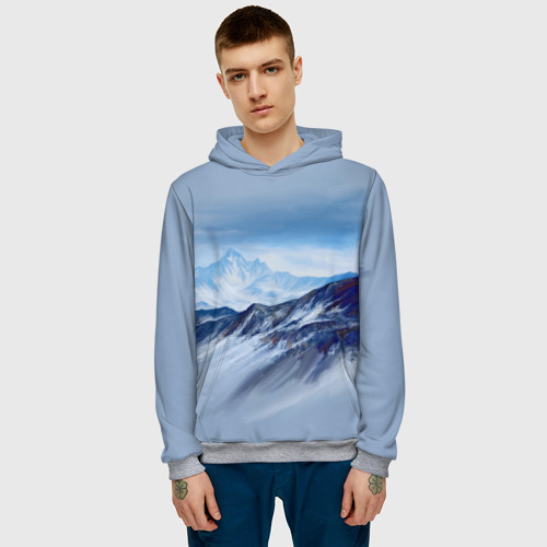 Мужская толстовка 3D Серо-голубые горы, цвет меланж - фото 3