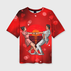 Женская футболка oversize 3D Влюблённые кружатся держась за руки
