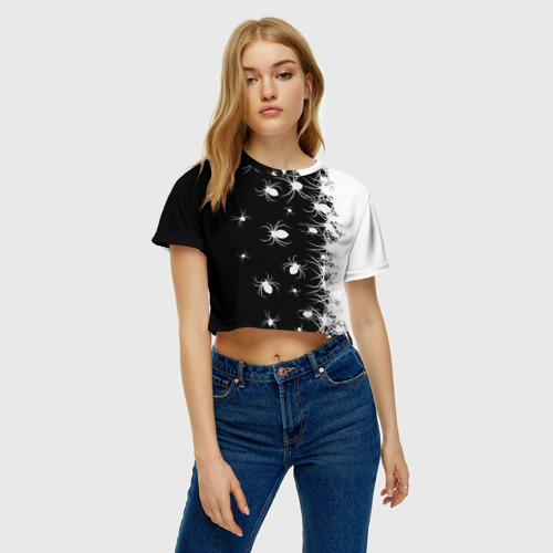 Женская футболка Crop-top 3D Пауки, цвет 3D печать - фото 4