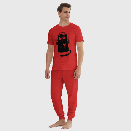 Мужская пижама хлопок с принтом Влюбленный котик-ангел любви, вид сбоку #3