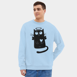 Мужской свитшот oversize без начеса хлопок Влюбленный котик-ангел любви - фото 2