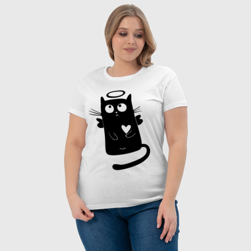 Женская футболка хлопок Влюбленный котик-ангел любви, цвет белый - фото 6