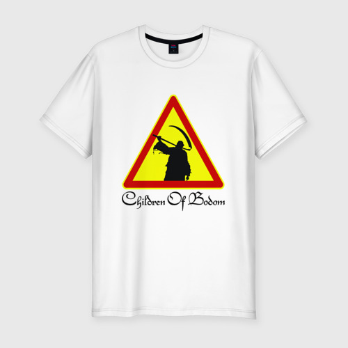 Мужская футболка хлопок Slim Children of Bodom Дорожный знак, цвет белый