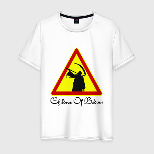 Мужская футболка из хлопка с принтом Children of Bodom Дорожный знак, вид спереди №1