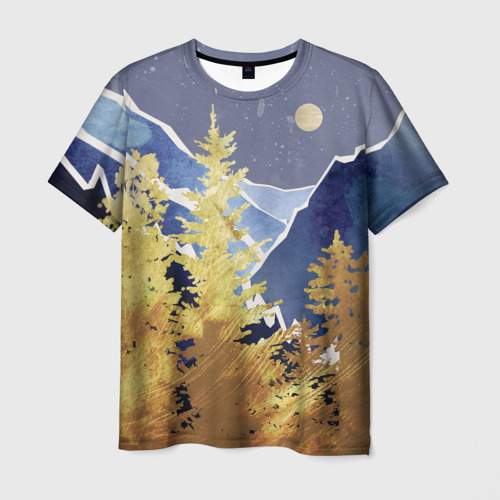 Мужская футболка с принтом Золотой лес, вид спереди №1