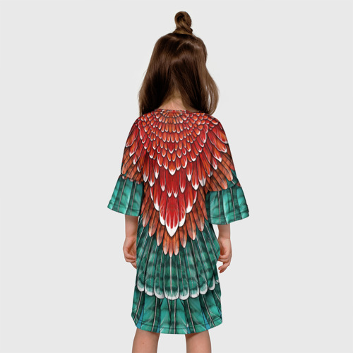 Детское платье 3D с принтом Оперение зимородка, вид сзади #2