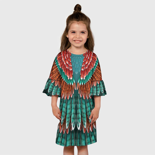 Детское платье 3D с принтом Оперение зимородка, вид сбоку #3