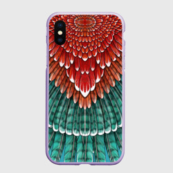 Чехол для iPhone XS Max матовый Оперение зимородка красно-бирюзовое