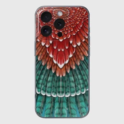 Чехол для iPhone 16 Pro Max силиконовый с защитой камеры Оперение зимородка красно-бирюзовое