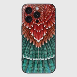 Чехол для iPhone 16 Pro силиконовый с защитой камеры Оперение зимородка красно-бирюзовое