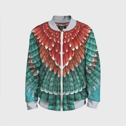 Детский бомбер 3D Оперение зимородка красно-бирюзовое