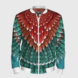 Мужской бомбер 3D Оперение зимородка красно-бирюзовое