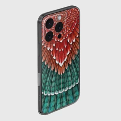 Чехол для iPhone 16 Pro силиконовый с защитой камеры Оперение зимородка красно-бирюзовое - фото 2
