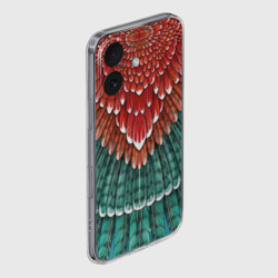 Чехол для iPhone 16 силиконовый с защитой камеры Оперение зимородка красно-бирюзовое - фото 2