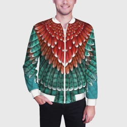 Мужской бомбер 3D Оперение зимородка красно-бирюзовое - фото 2