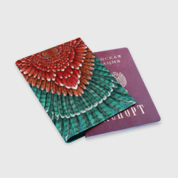 Обложка для паспорта матовая кожа Оперение зимородка красно-бирюзовое - фото 2
