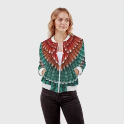 Женский бомбер 3D Оперение зимородка красно-бирюзовое - фото 2