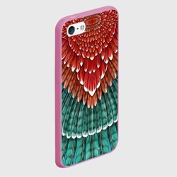 Чехол для iPhone 5/5S матовый Оперение зимородка красно-бирюзовое - фото 2
