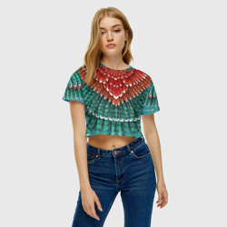 Женская футболка Crop-top 3D Оперение зимородка красно-бирюзовое - фото 2