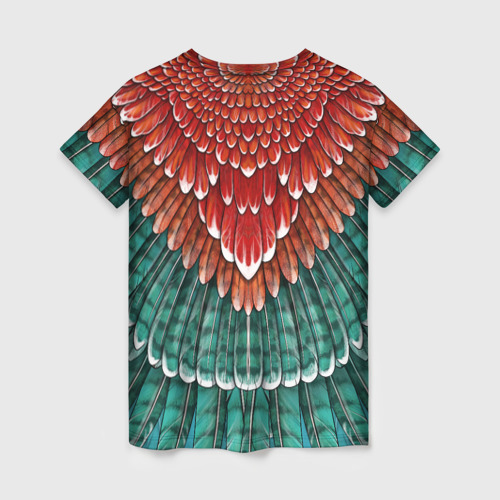 Женская футболка 3D Оперение зимородка красно-бирюзовое, цвет 3D печать - фото 2