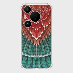 Чехол для Huawei Pura 70 Оперение зимородка красно-бирюзовое