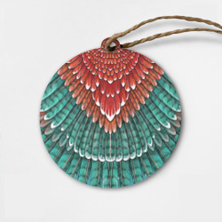 Деревянная игрушка круг Оперение зимородка красно-бирюзовое