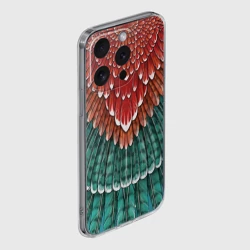 Чехол для iPhone 15 Pro Max силиконовый с защитой камеры Оперение зимородка красно-бирюзовое - фото 2