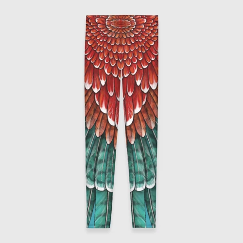 Леггинсы 3D Оперение зимородка красно-бирюзовое