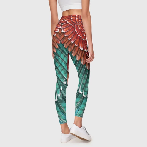 Леггинсы 3D Оперение зимородка красно-бирюзовое - фото 4