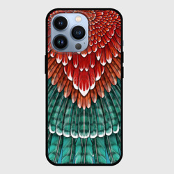 Чехол для iPhone 13 Pro Оперение зимородка красно-бирюзовое