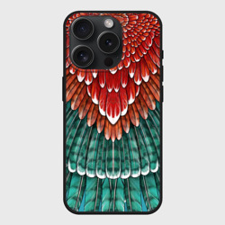 Чехол силиконовый для Apple iPhone 15 Pro матовый Оперение зимородка красно-бирюзовое