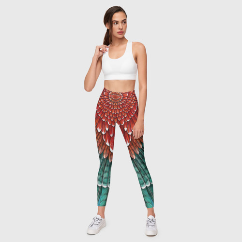 Леггинсы 3D Оперение зимородка красно-бирюзовое - фото 5