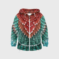 Детская ветровка 3D Оперение зимородка красно-бирюзовое