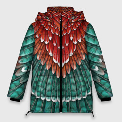 Женская зимняя куртка Oversize Оперение зимородка красно-бирюзовое