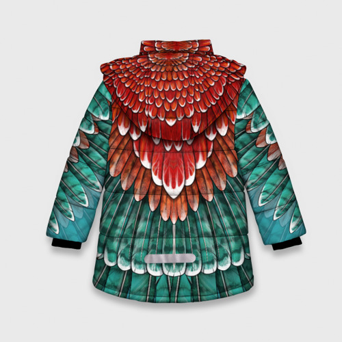 Зимняя куртка для девочек 3D Оперение зимородка красно-бирюзовое, цвет черный - фото 2