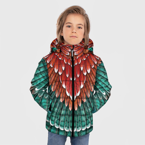 Зимняя куртка для мальчиков 3D Оперение зимородка красно-бирюзовое, цвет красный - фото 3