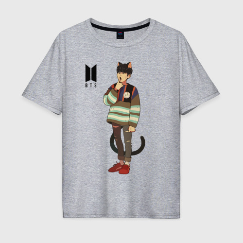 Мужская футболка хлопок Oversize BTS Cat, цвет меланж
