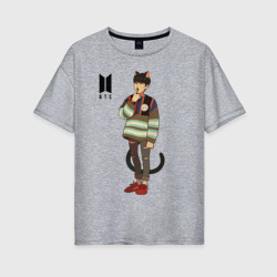 Женская футболка хлопок Oversize BTS Cat