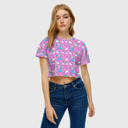 Женская футболка Crop-top 3D Единороги и пончики - фото 2
