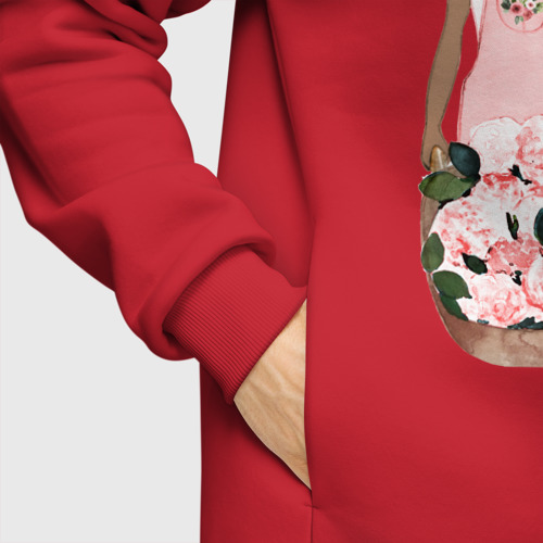 Мужское худи Oversize хлопок Девушка с корзиной тюльпанов, цвет красный - фото 8