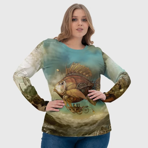 Женский лонгслив 3D с принтом Рыба-дирижабль, фото #4